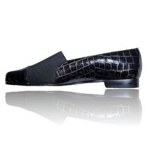 Ros Hommerson Fine-Leather Black Croc Gored Slide-On Loafer